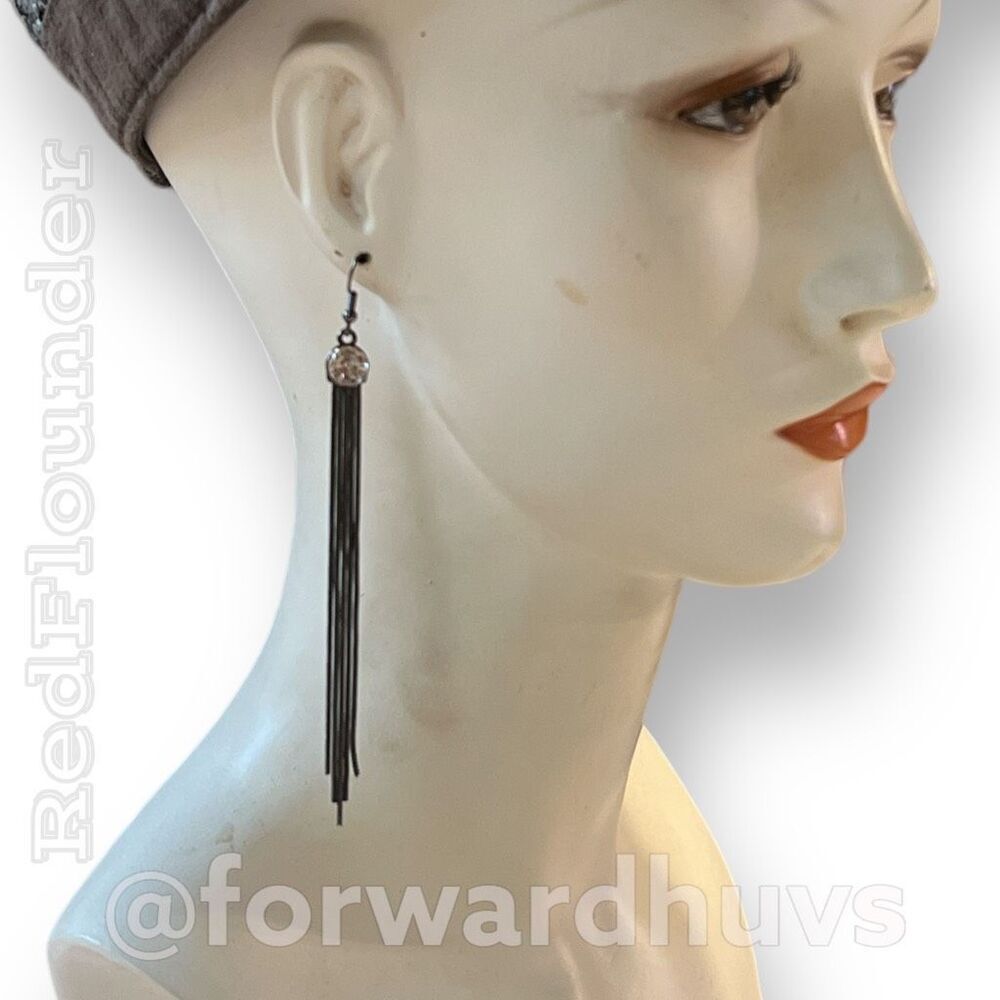 Bundle Sale 3 for $15 | Dark Black Chain Earrings | Clear Rhinestone
